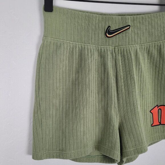 Nike Shorts Knit Cotton Slim Fit Ribbed DJ5359-386 Oil Green Size XS - Picture 4 of 11